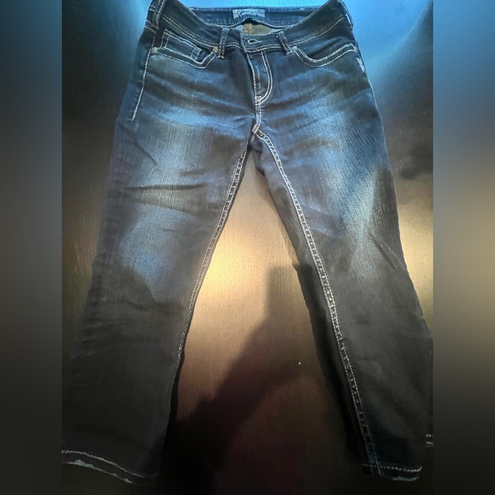 Women's SIlver Capri Jeans (AIKO KICK FLARE)